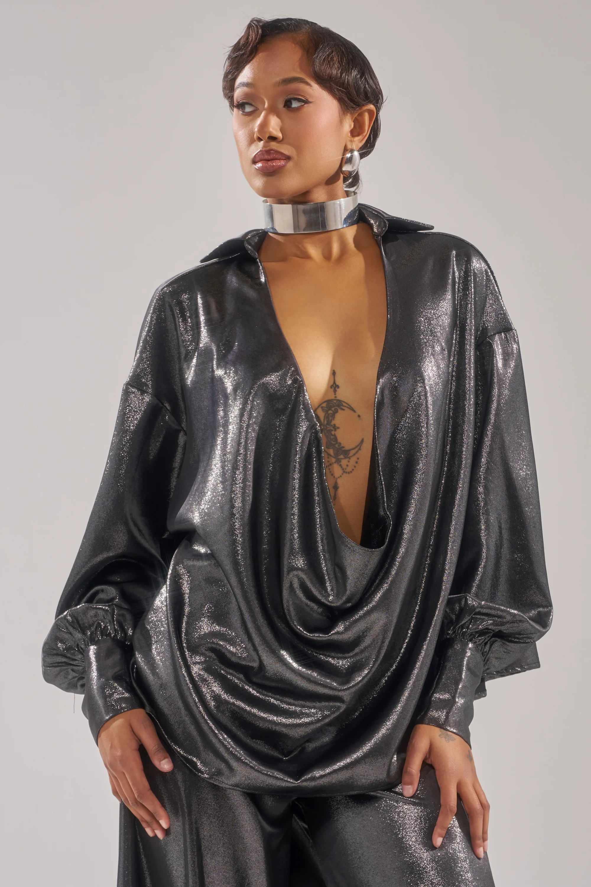 MELINIA METALLIC DRAPE BLOUSE - Image 2