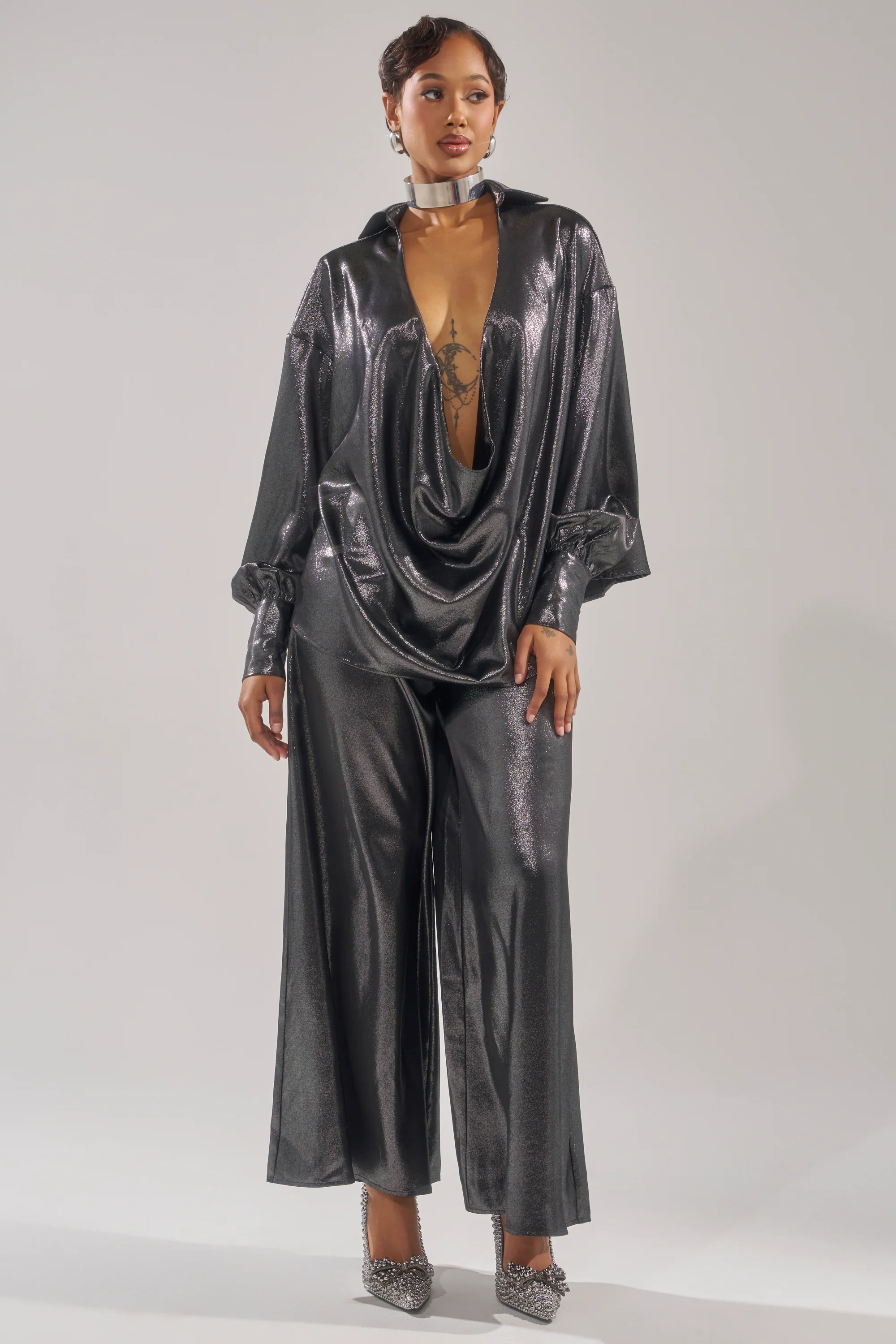 MELINIA METALLIC DRAPE BLOUSE - Image 7
