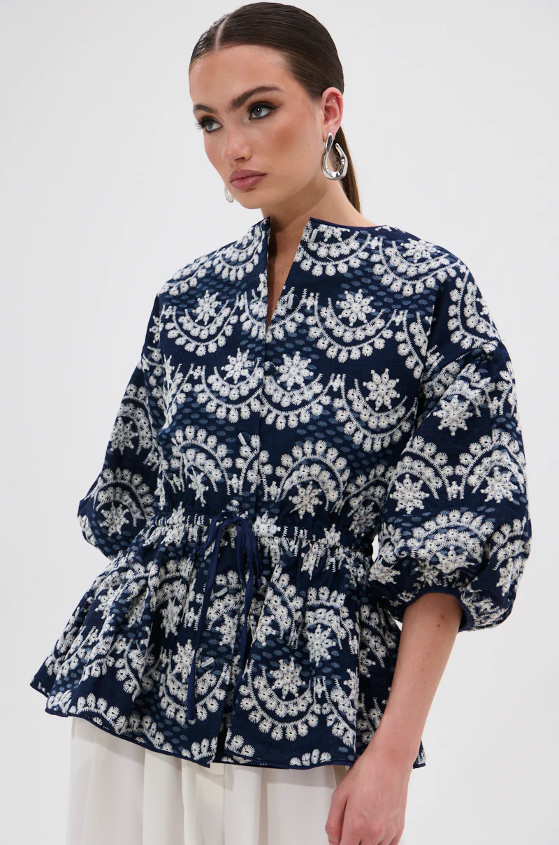 MELODY DENIM EYELET BLOUSE