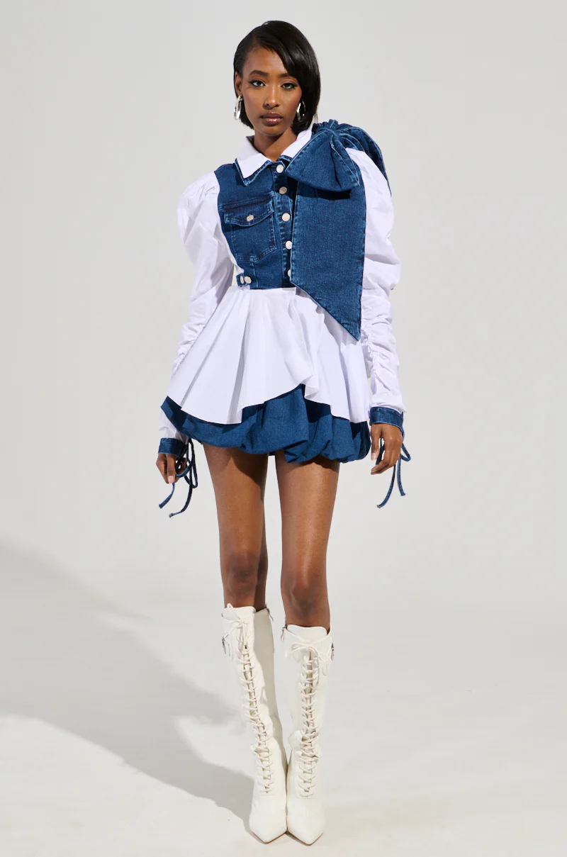 MELODY DENIM TIE POPLIN BLOUSE - Image 8