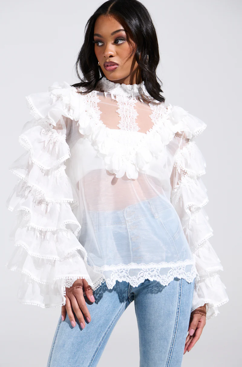 MELODY SHEER LACE LONG SLEEVE BLOUSE - Image 2