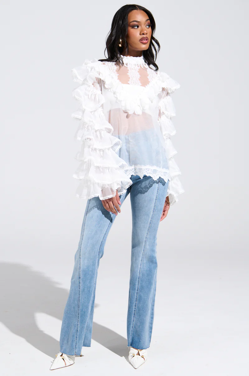 MELODY SHEER LACE LONG SLEEVE BLOUSE - Image 6