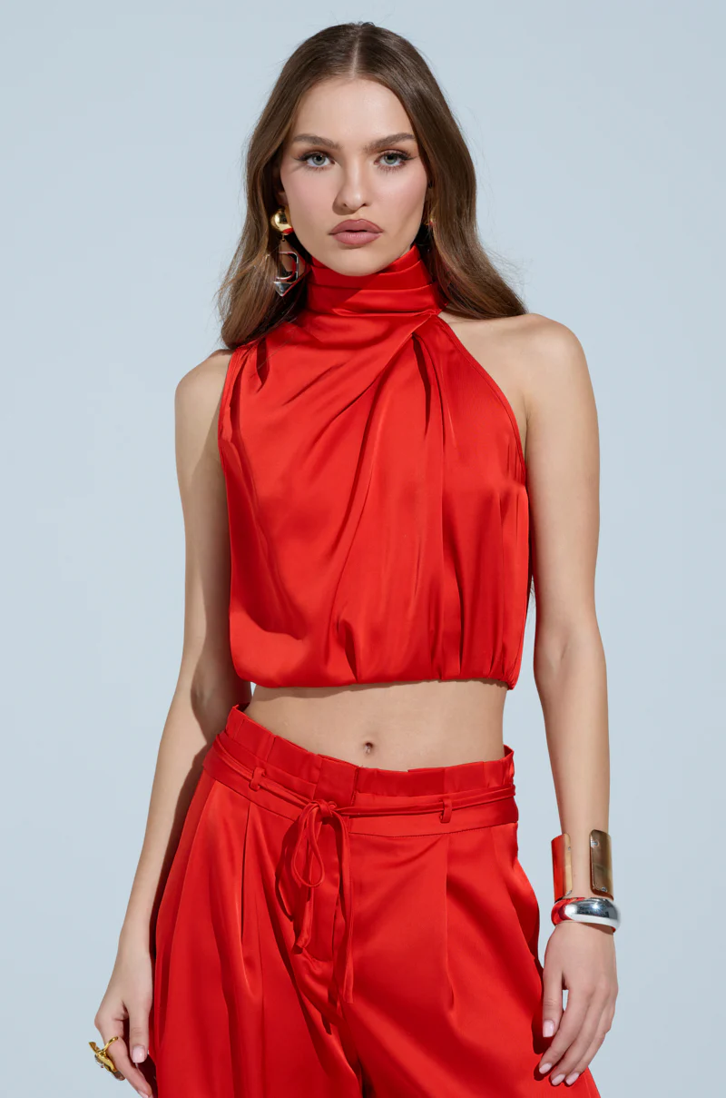 MEREDITH BLAKE SATIN MOCK NECK TOP