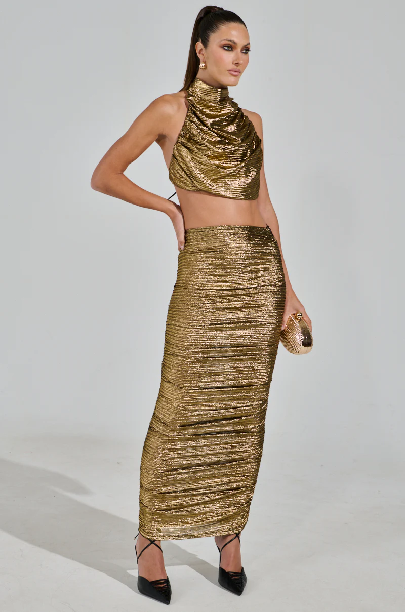 MIAMI NIGHTS HALTER NECK TIE TOP IN GOLD - Image 7
