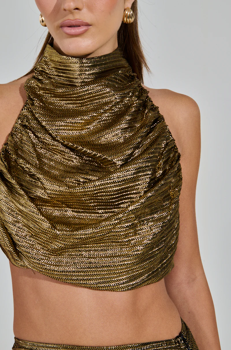 MIAMI NIGHTS HALTER NECK TIE TOP IN GOLD - Image 9