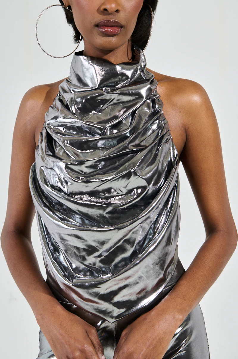 MIAMI NIGHTS HALTER NECK TOP IN SILVER - Image 6