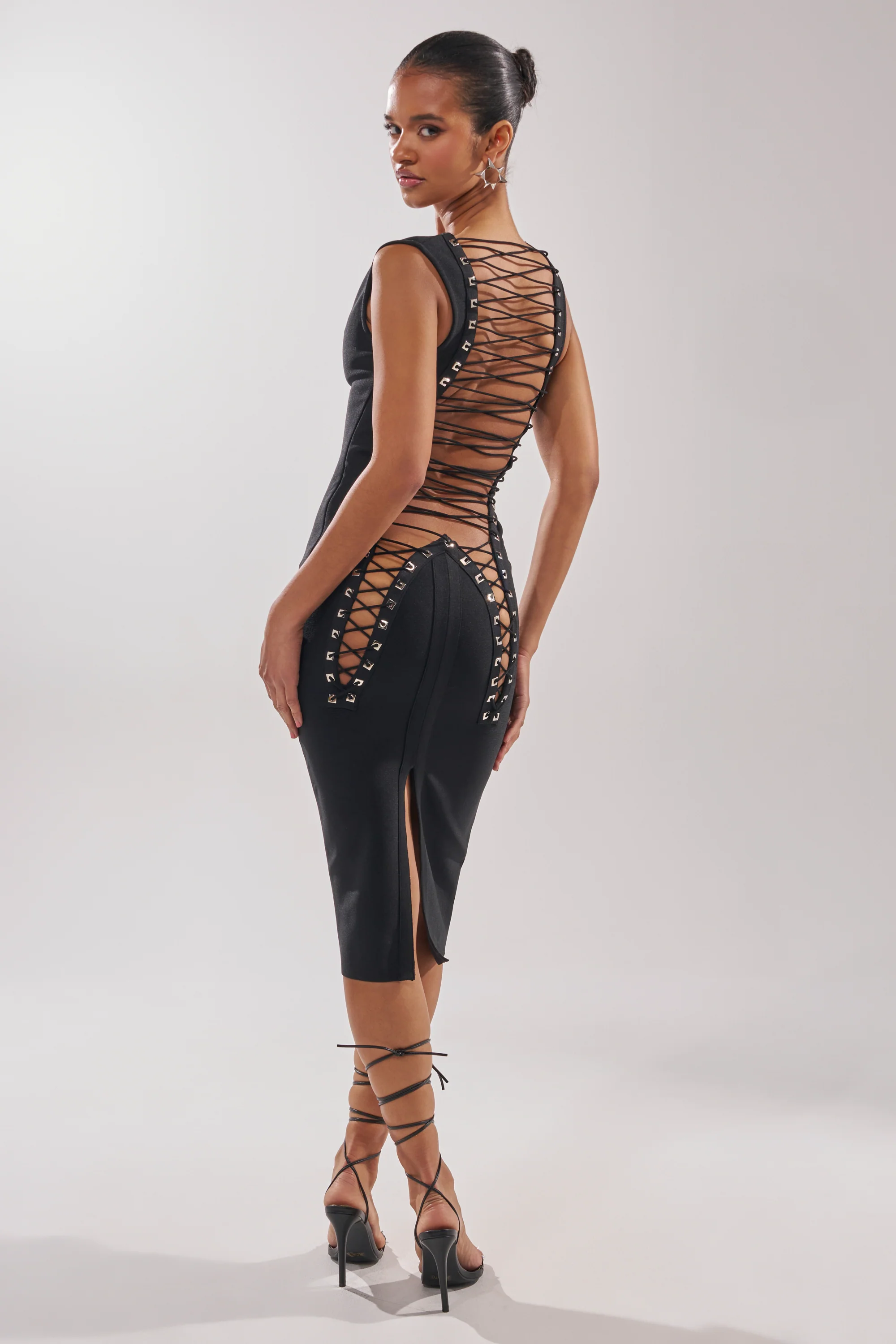MIDNIGHT LACES CORSET MIDI DRESS