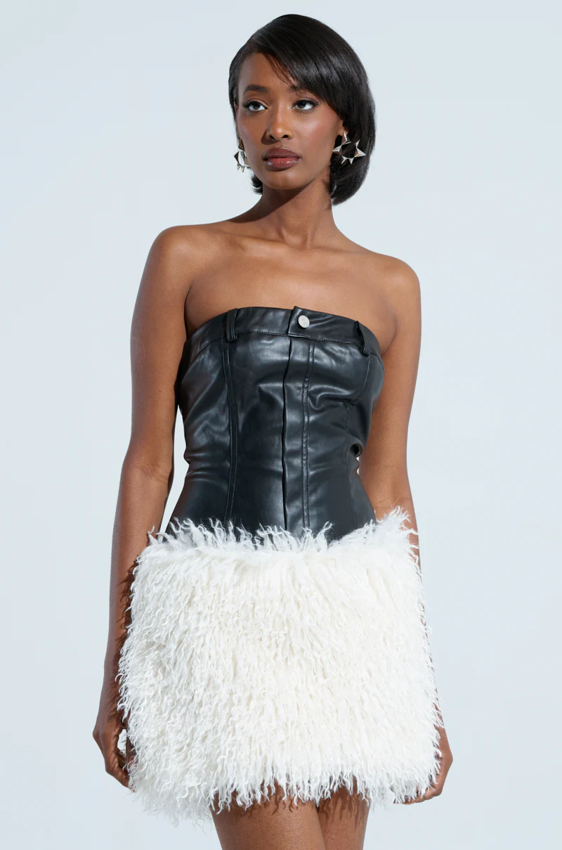 MIGHT DELETE LATER PU FUR MINI DRESS - Image 3