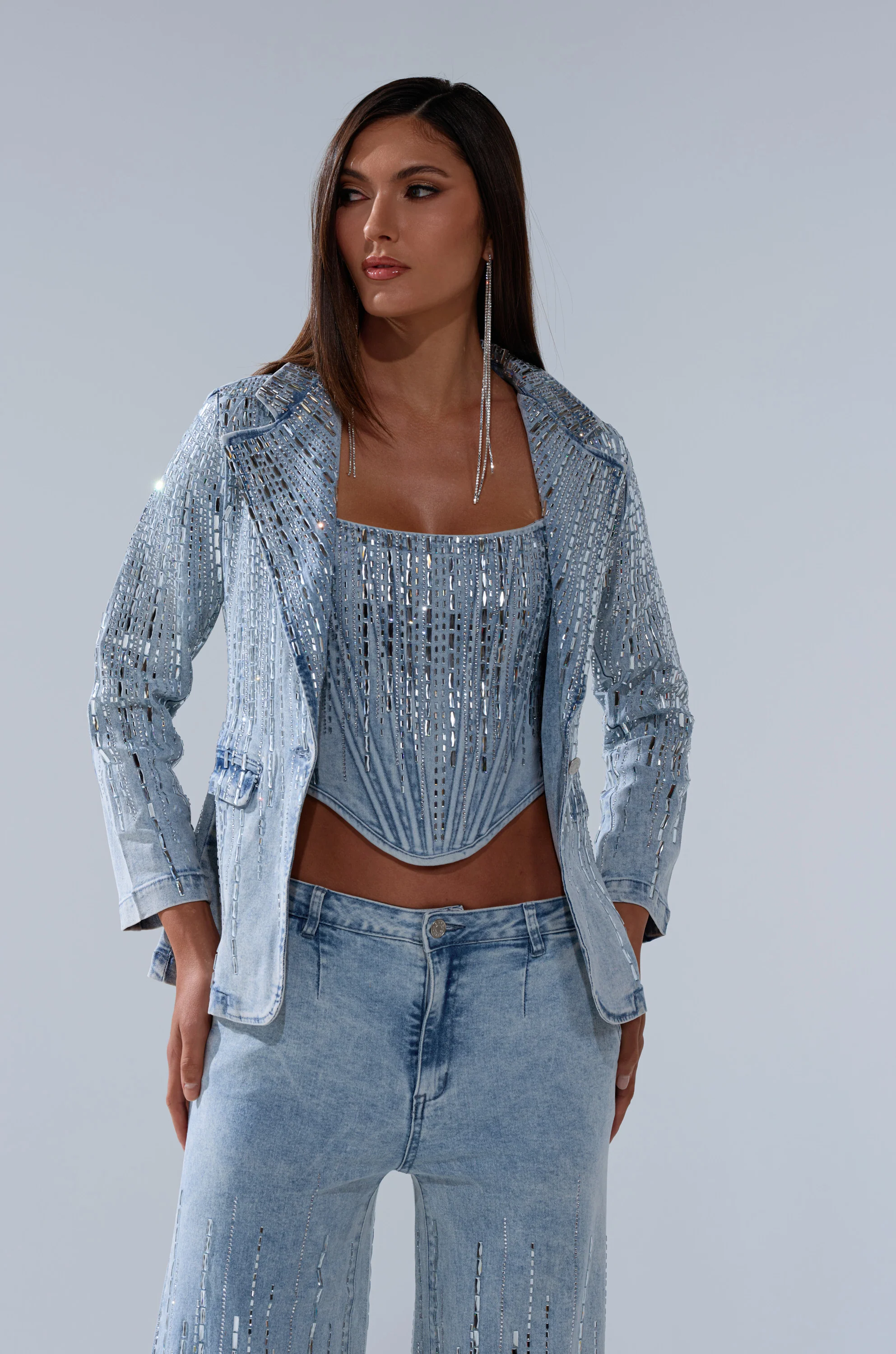MILA EMBELLISHED BLAZER IN DENIM - Image 2