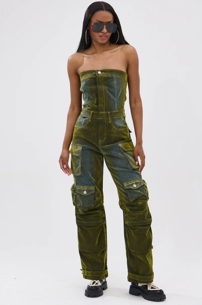 MIRA DISTRESSED VELVET DENIM JUMPSUIT - Image 2