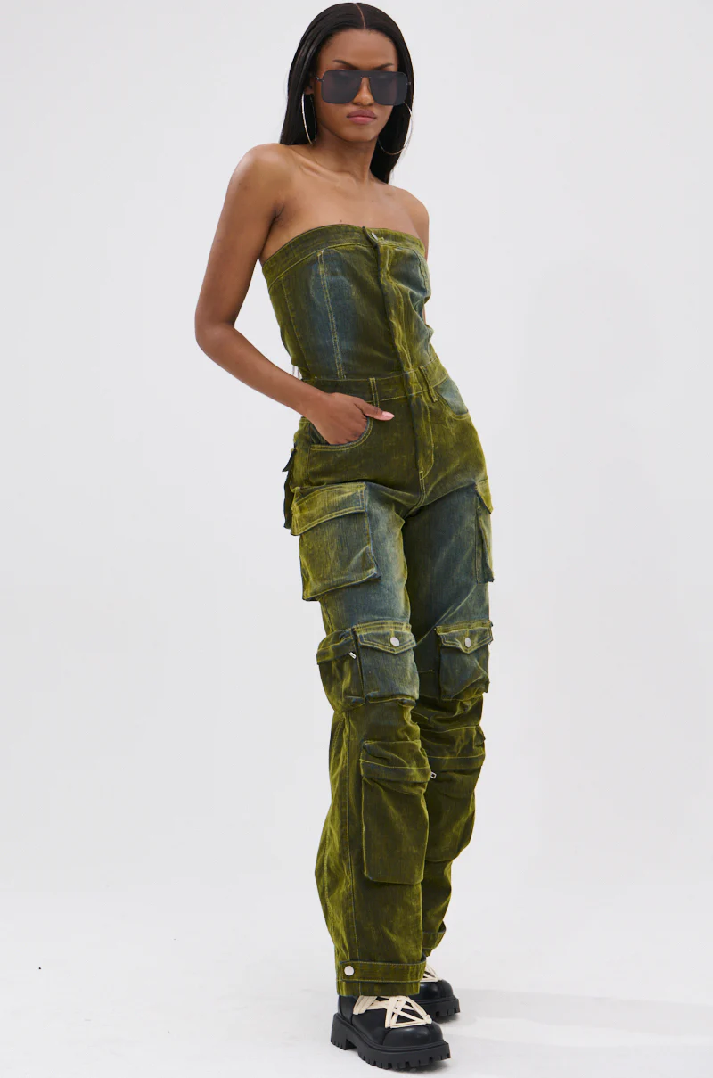 MIRA DISTRESSED VELVET DENIM JUMPSUIT - Image 3