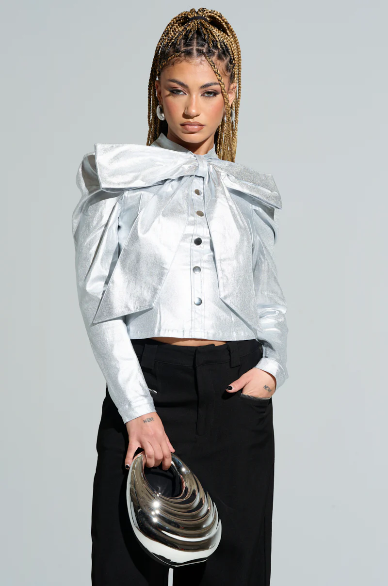 MISS INDEPENDENT LONG SLEEVE BLOUSE IN SILVER - Image 2