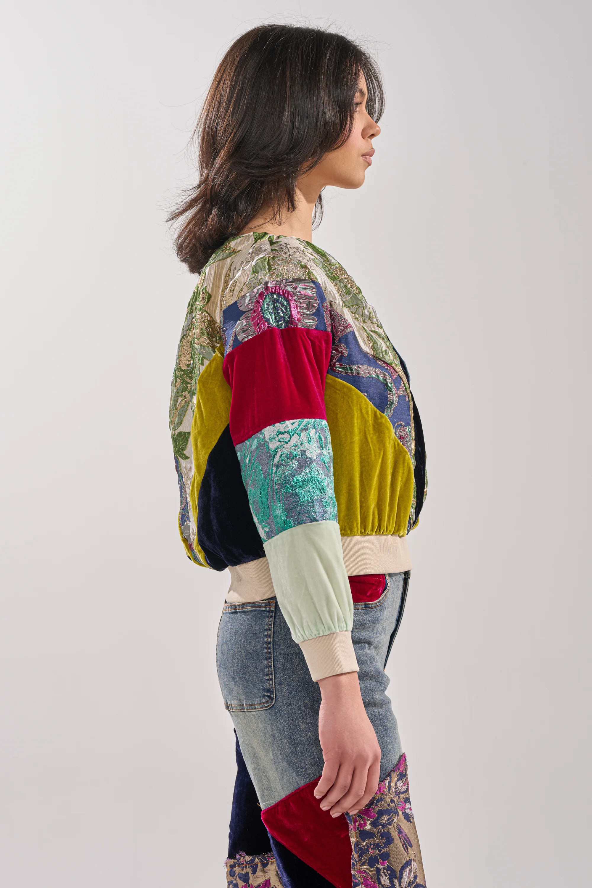 MIXED EMOTION BROCADE PATCHWORK SWEATSHIRT - Image 3