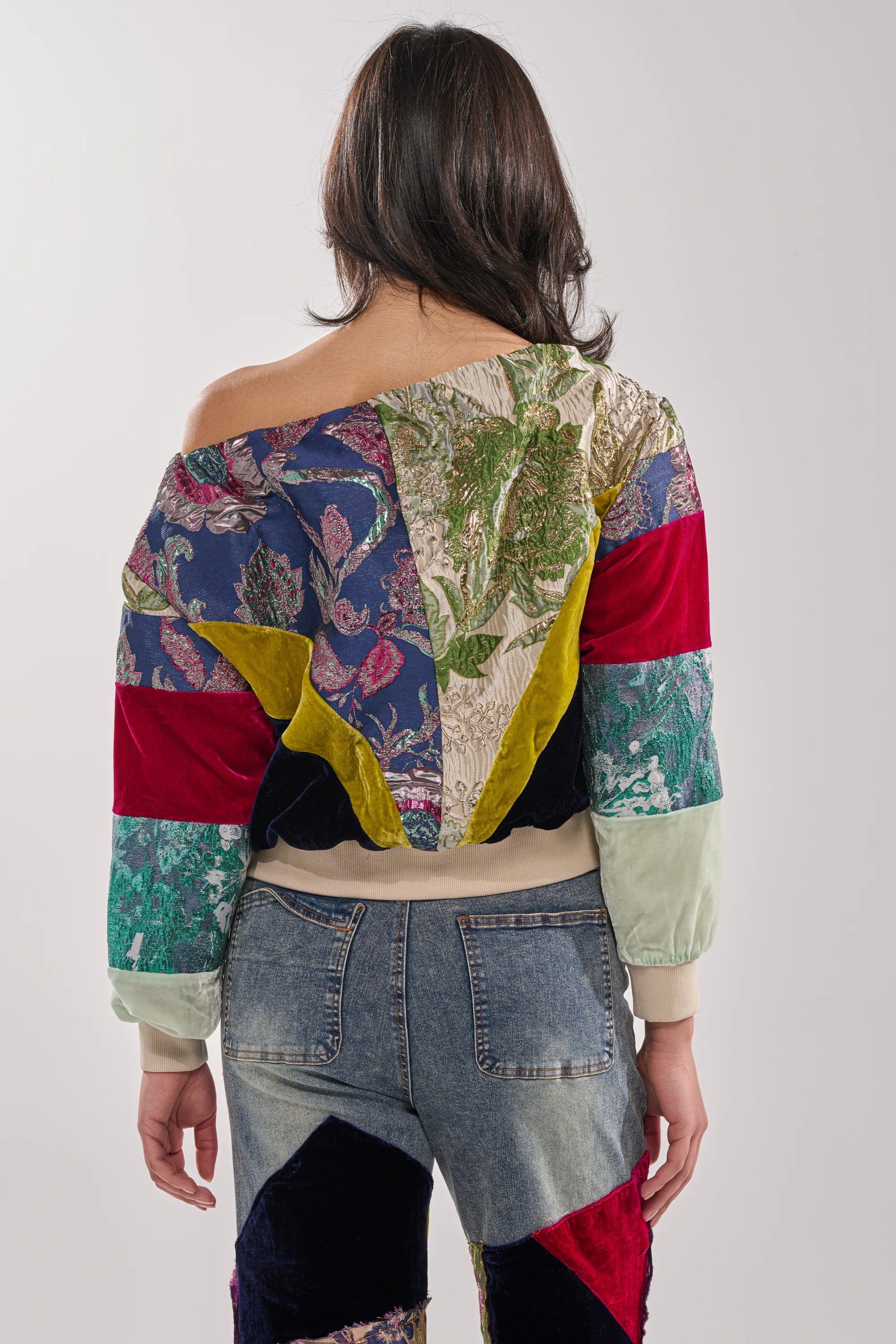 MIXED EMOTION BROCADE PATCHWORK SWEATSHIRT - Image 4