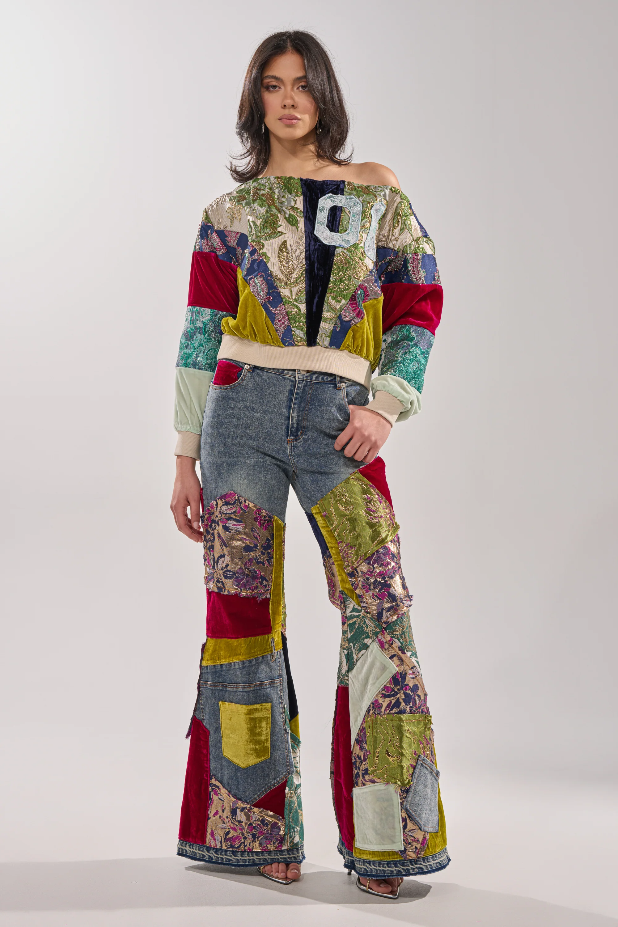 MIXED EMOTION BROCADE PATCHWORK SWEATSHIRT - Image 5