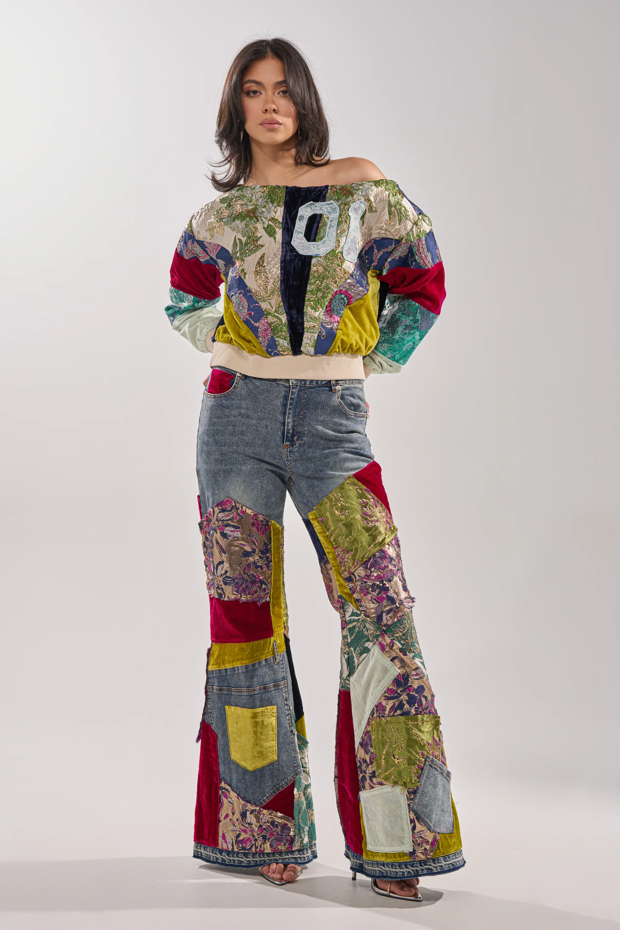 MIXED EMOTION BROCADE PATCHWORK SWEATSHIRT - Image 6