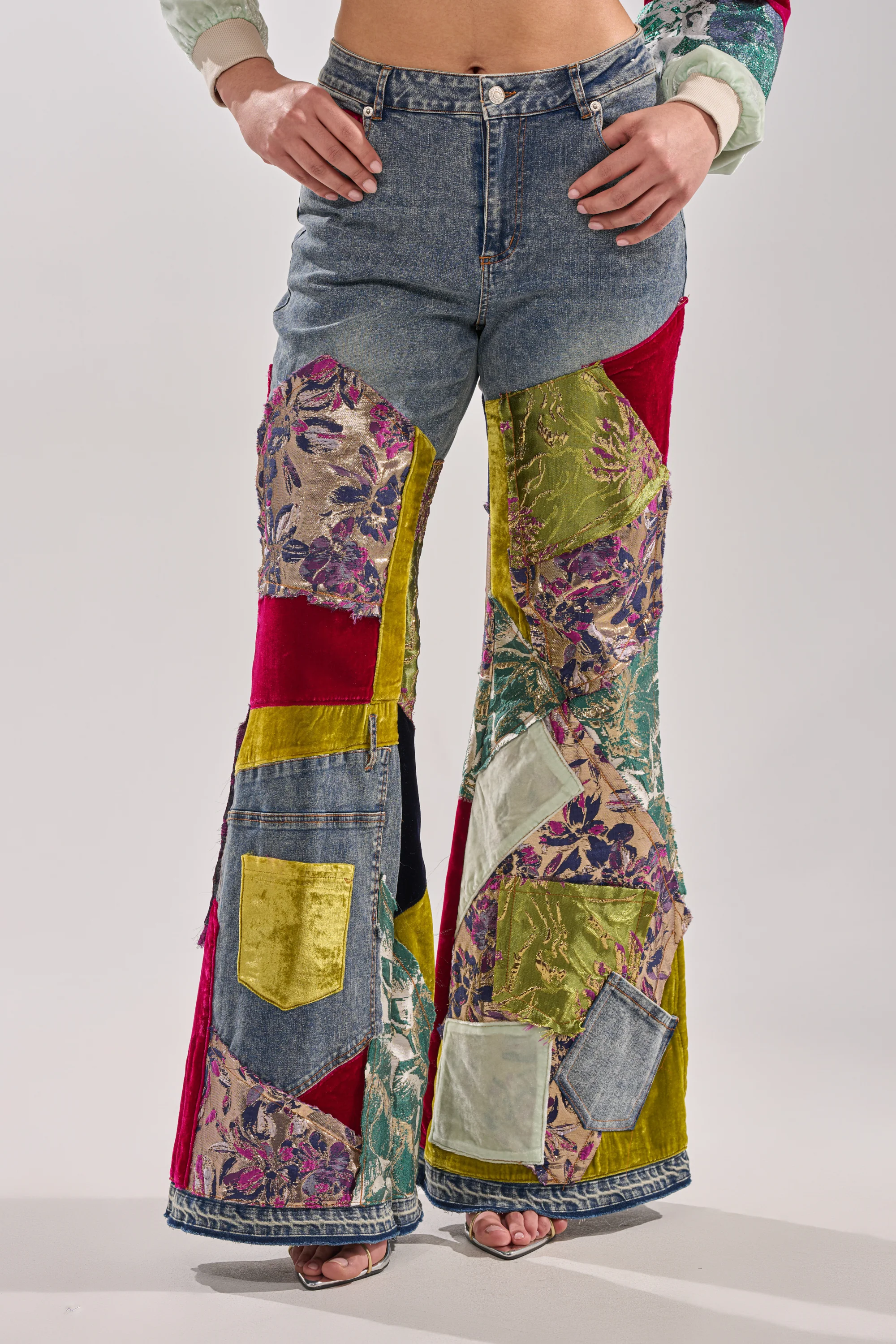 MIXED EMOTIONS BROCADE PATCHWORK FLARE DENIM - Image 2
