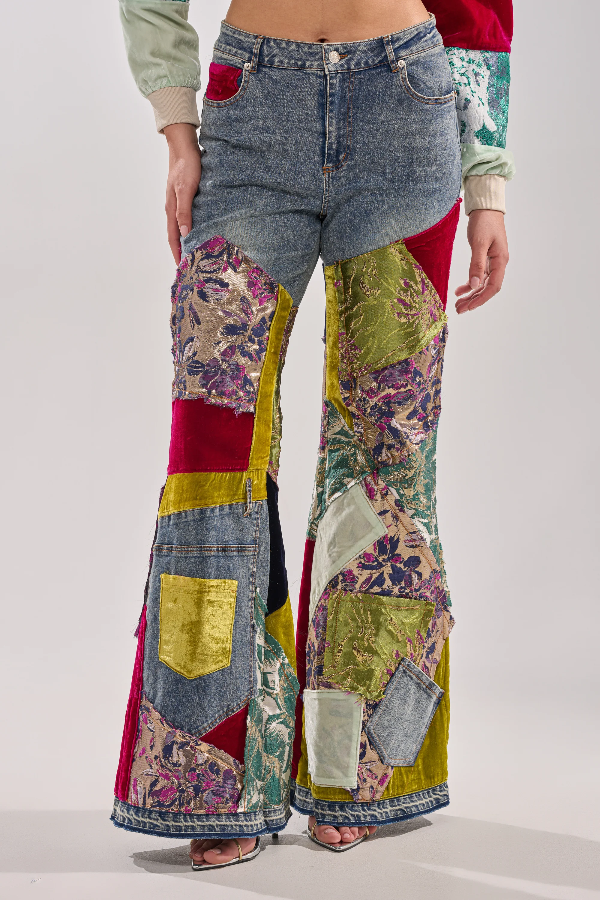 MIXED EMOTIONS BROCADE PATCHWORK FLARE DENIM - Image 3