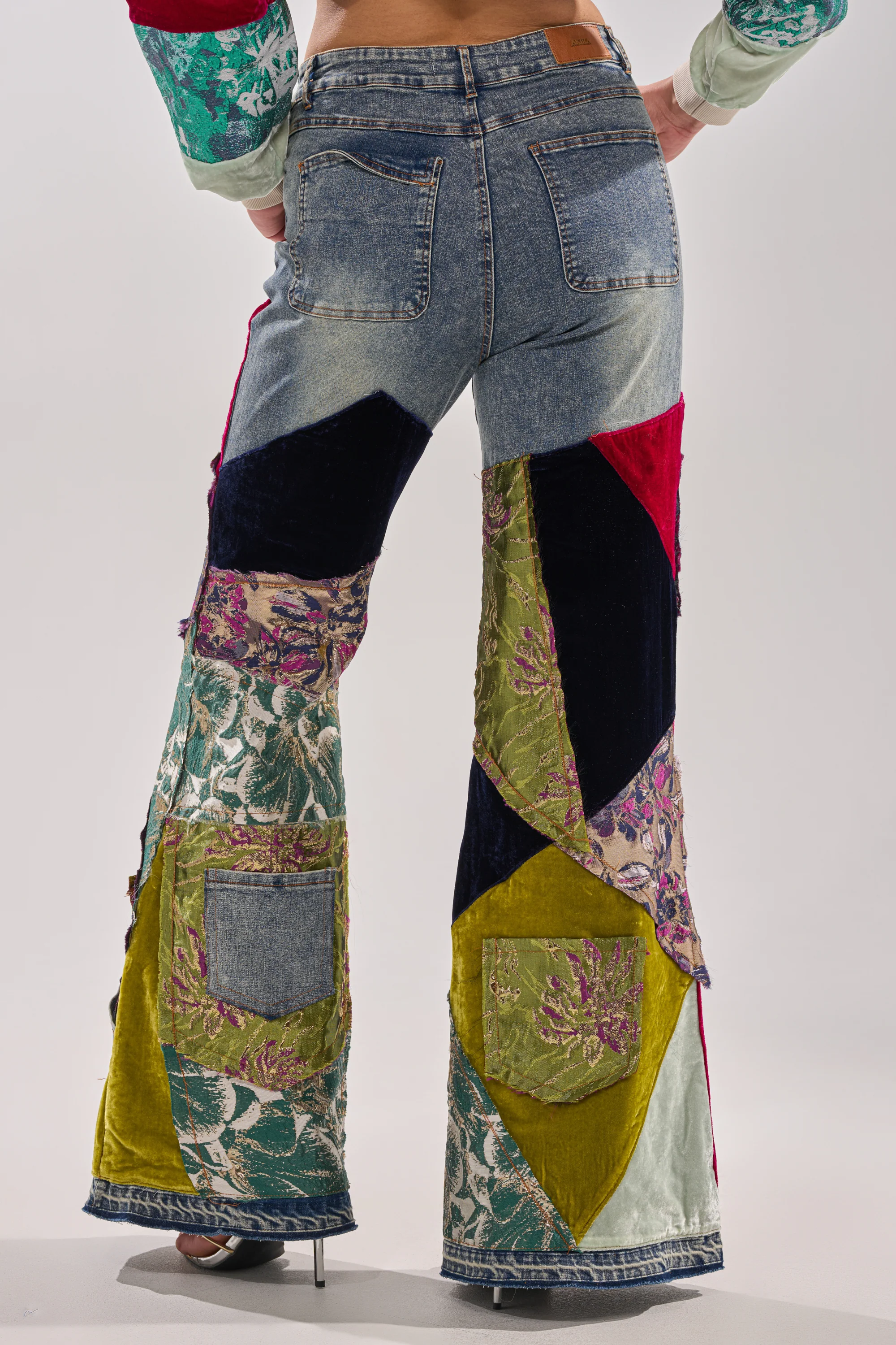 MIXED EMOTIONS BROCADE PATCHWORK FLARE DENIM - Image 6