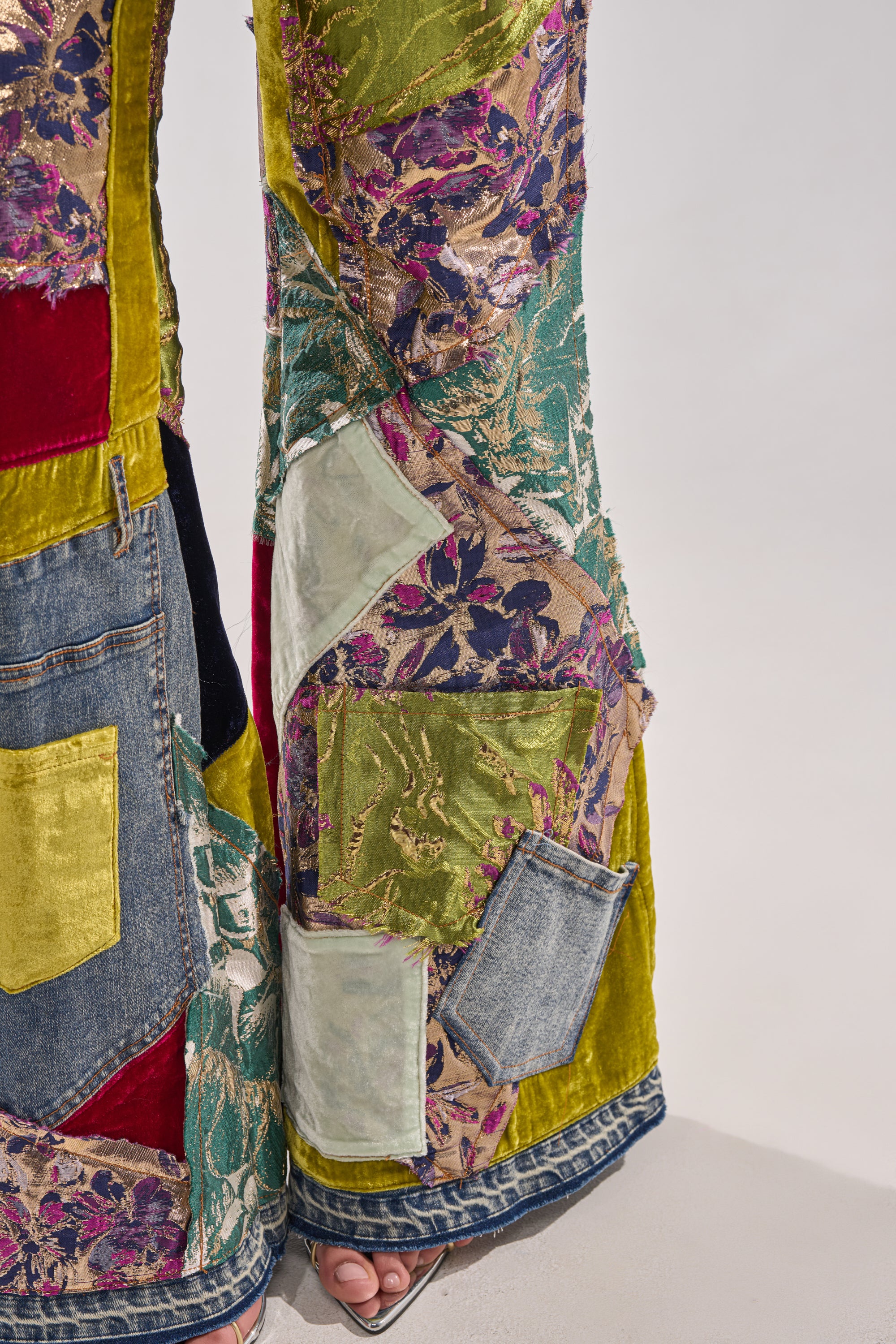 MIXED EMOTIONS BROCADE PATCHWORK FLARE DENIM - Image 9