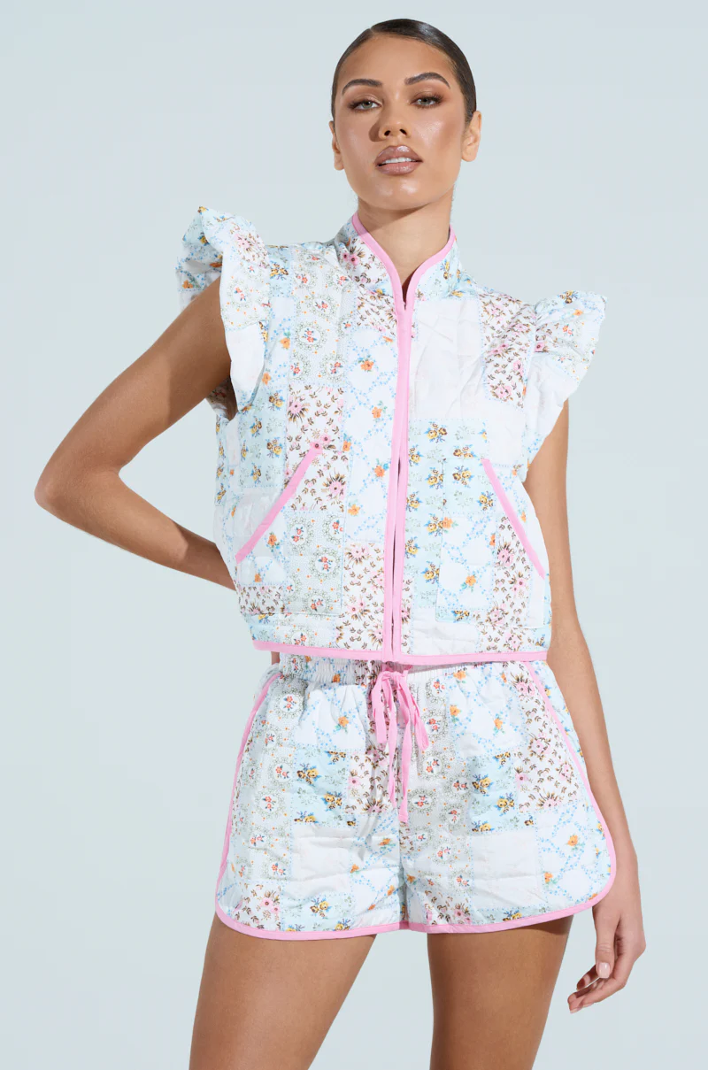 MIXED FLORAL PUFFER VEST - Image 2
