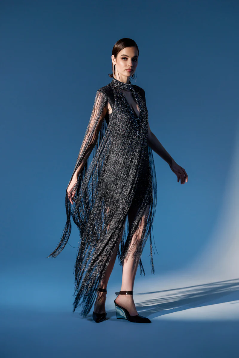 MIXED MESSAGES METALLIC BANDAGE MINI DRESS WITH FRINGE - Image 3