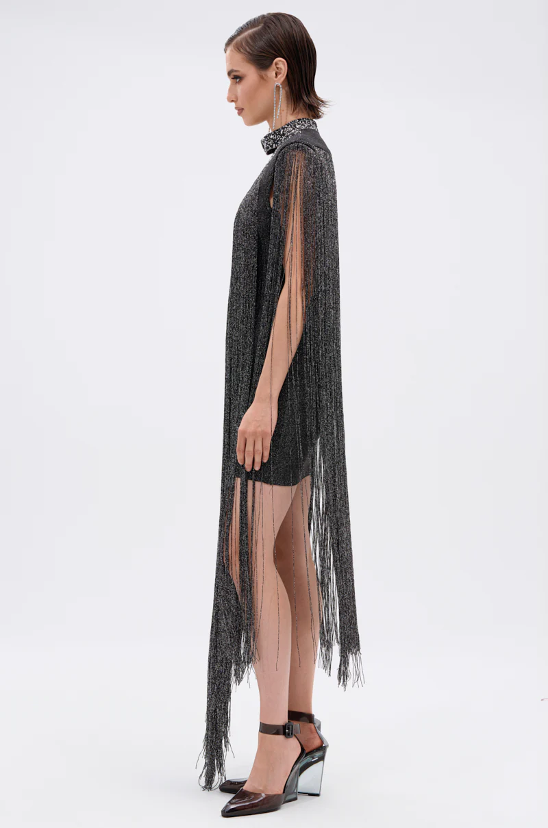 MIXED MESSAGES METALLIC BANDAGE MINI DRESS WITH FRINGE - Image 5
