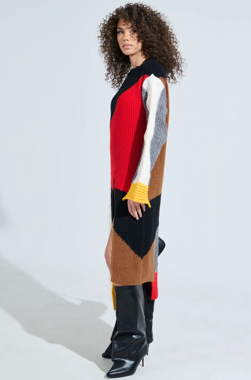MIXED PATTERN LONG SLEEVE SWEATER DRESS - Image 6