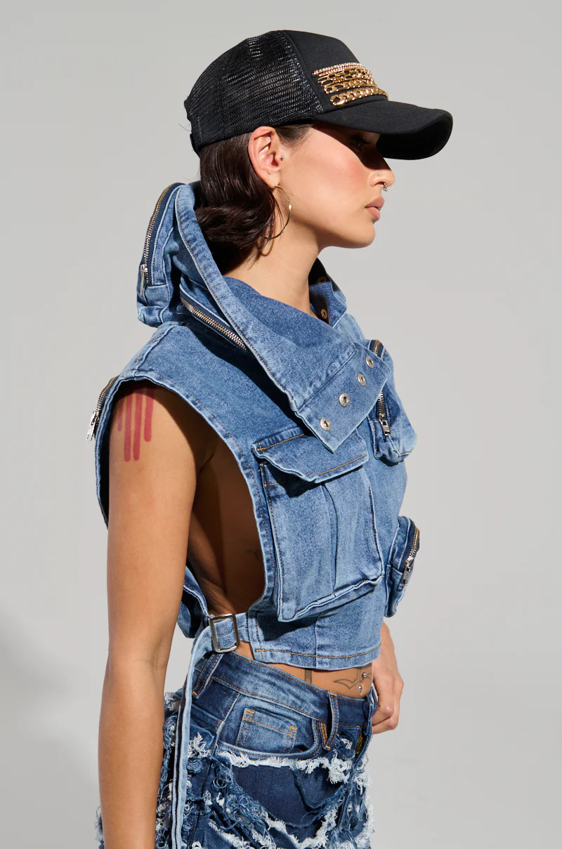 MODEL BEHAVIOR MEDIUM BLUE DENIM TOP - Image 3