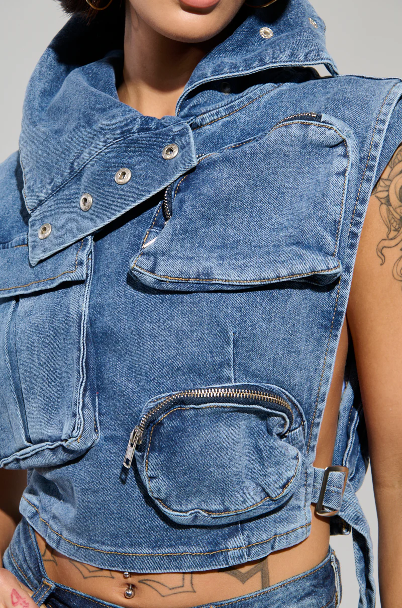 MODEL BEHAVIOR MEDIUM BLUE DENIM TOP - Image 7