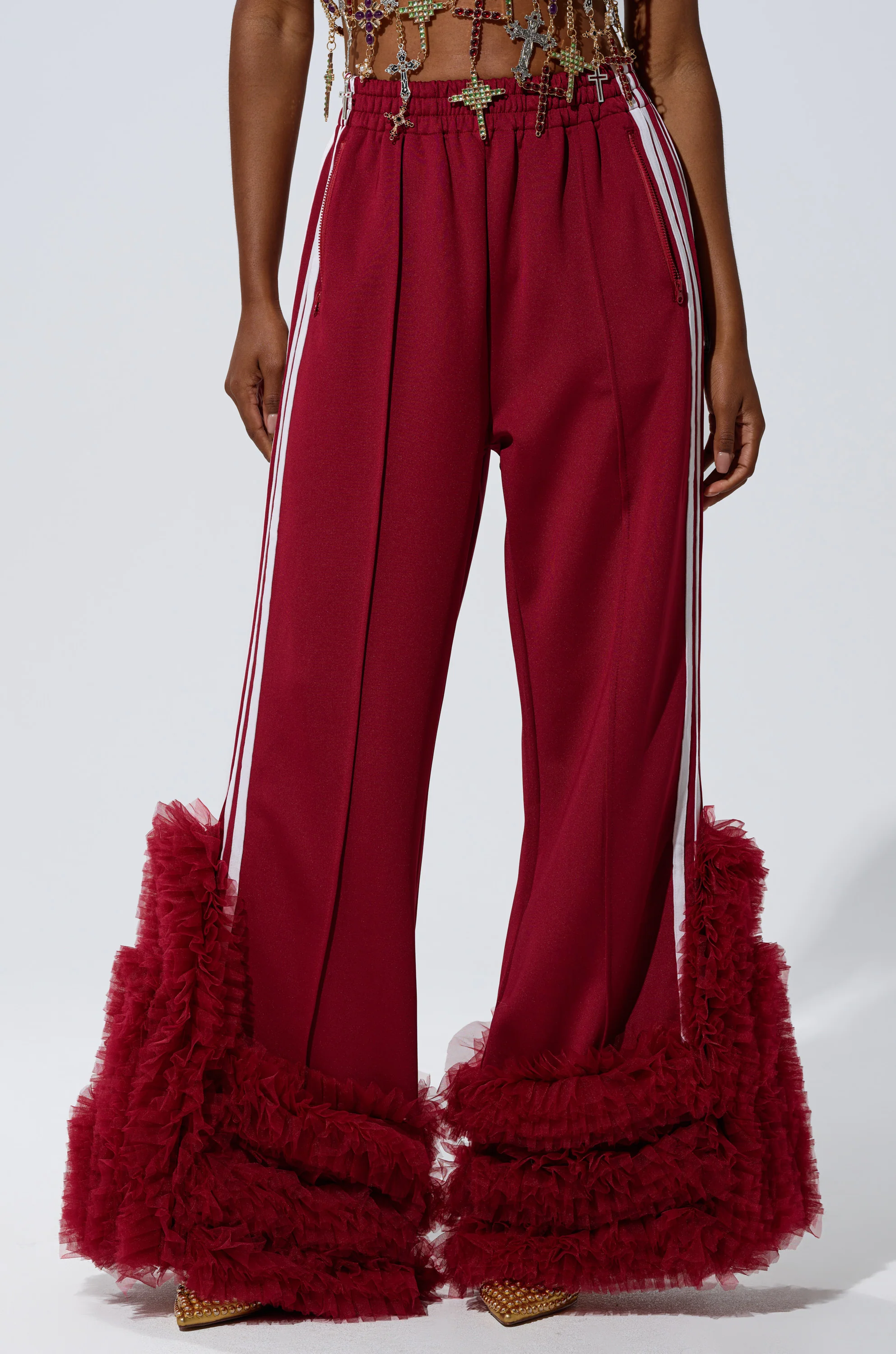 MODERN JAM TRACK PANT WITH TULLE IN BURGUNDY - Image 2