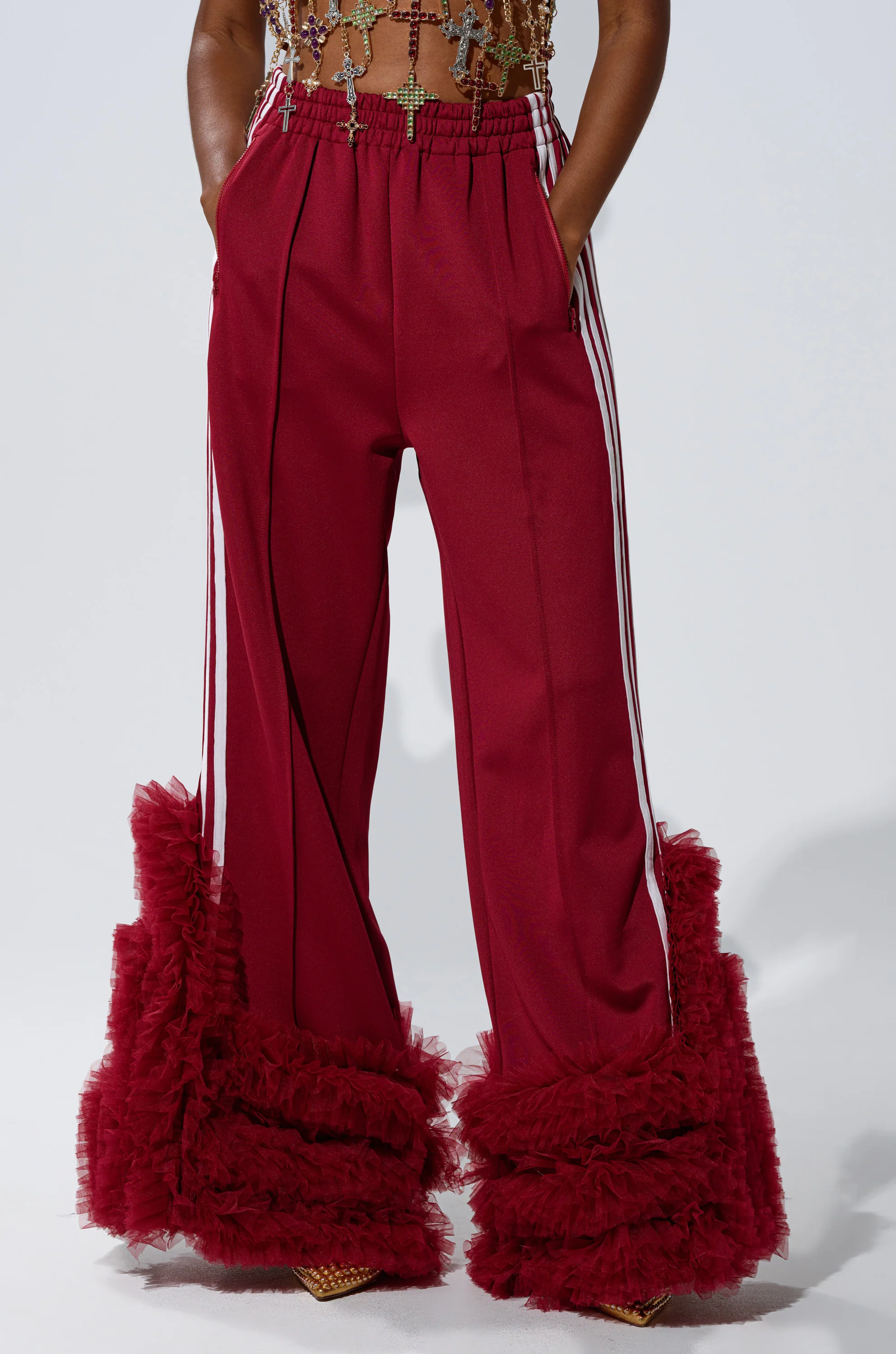 MODERN JAM TRACK PANT WITH TULLE IN BURGUNDY - Image 3
