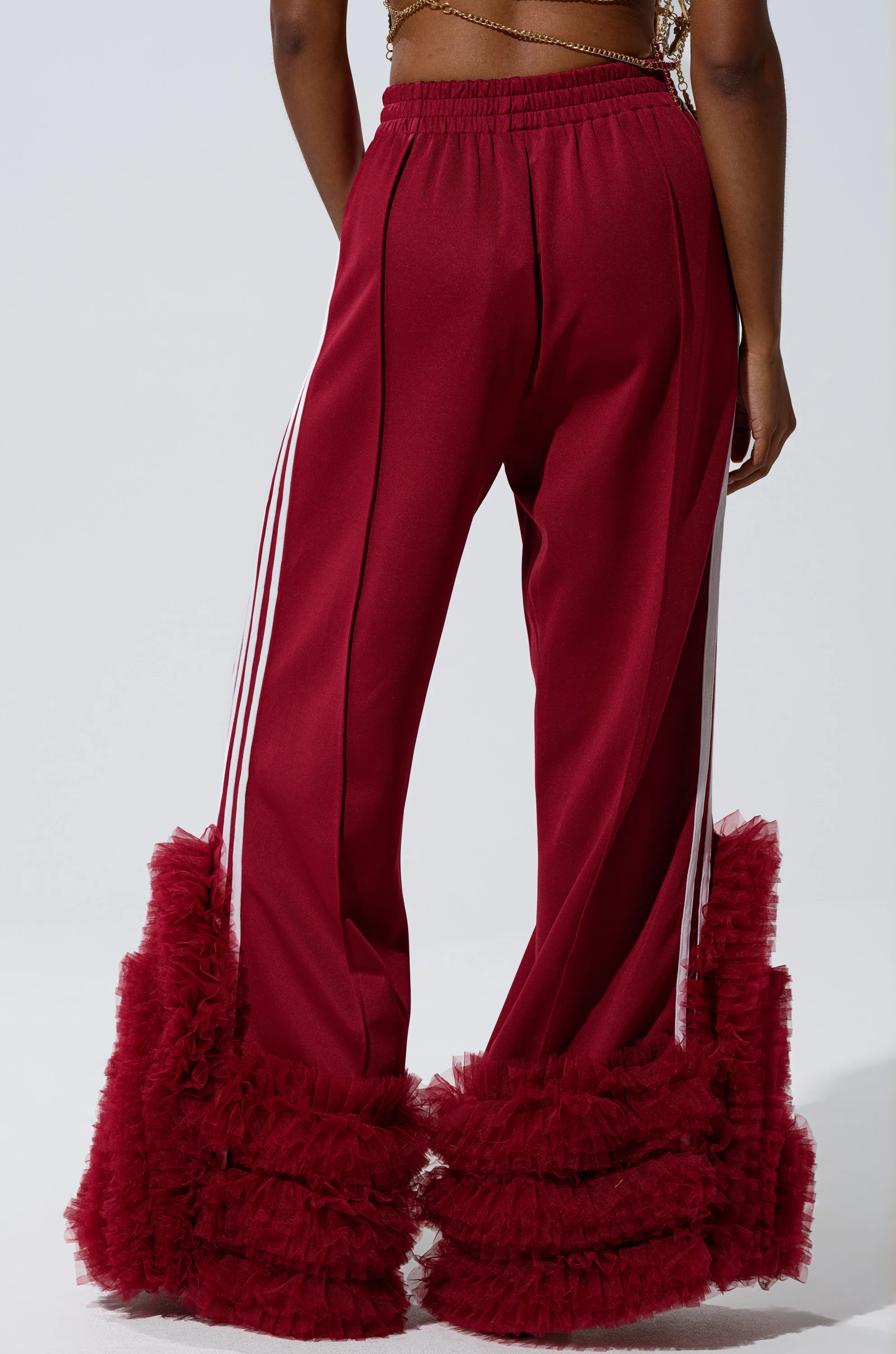 MODERN JAM TRACK PANT WITH TULLE IN BURGUNDY - Image 5