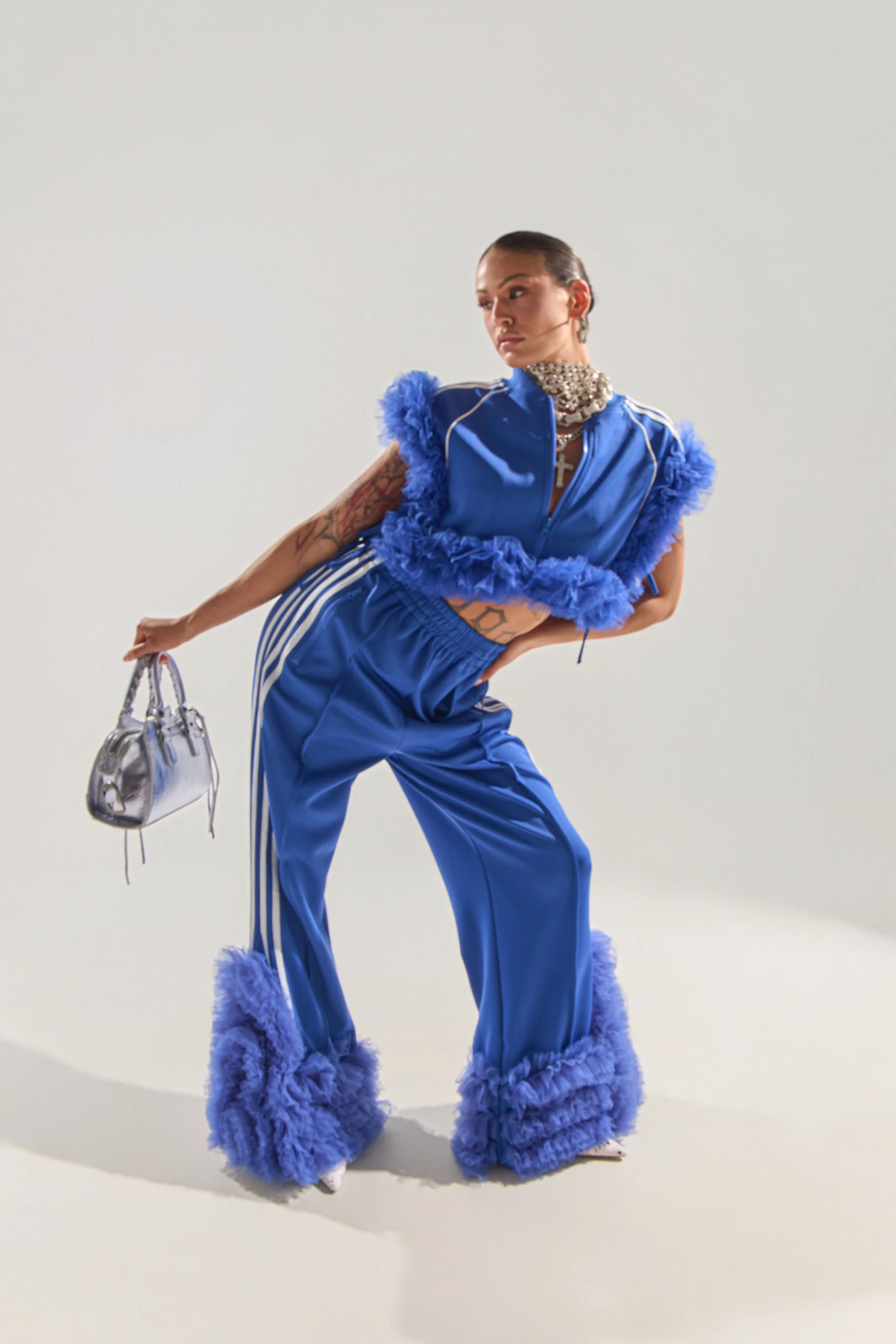 MODERN JAM TRACK PANT WITH TULLE IN ROYAL BLUE - Image 2