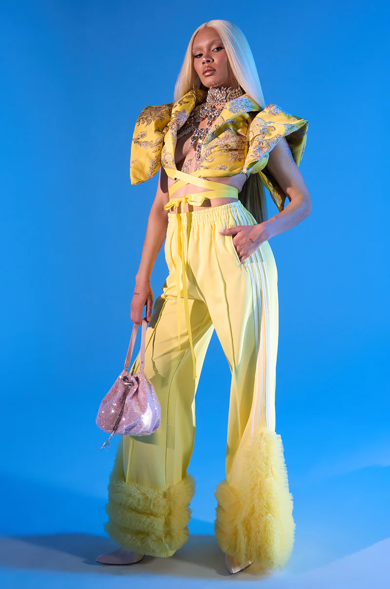 MODERN JAM TRACK PANT WITH TULLE IN YELLOW - Image 2