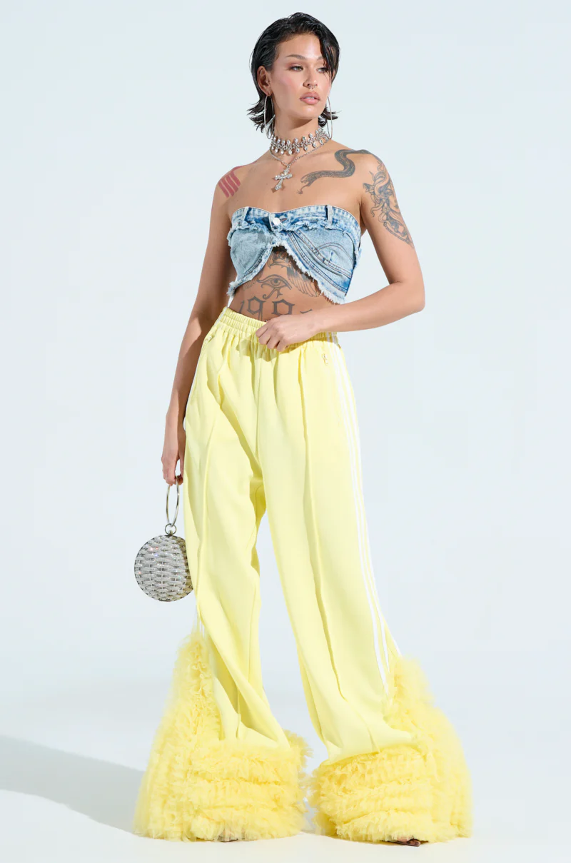 MODERN JAM TRACK PANT WITH TULLE IN YELLOW - Image 3