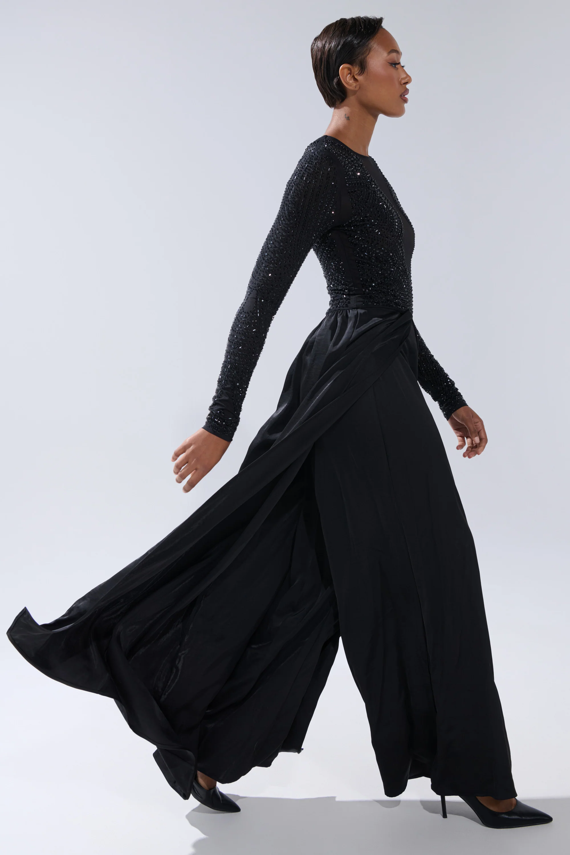 MONACO SATIN MESH JUMPSUIT WITH RHINESTONES - Image 2