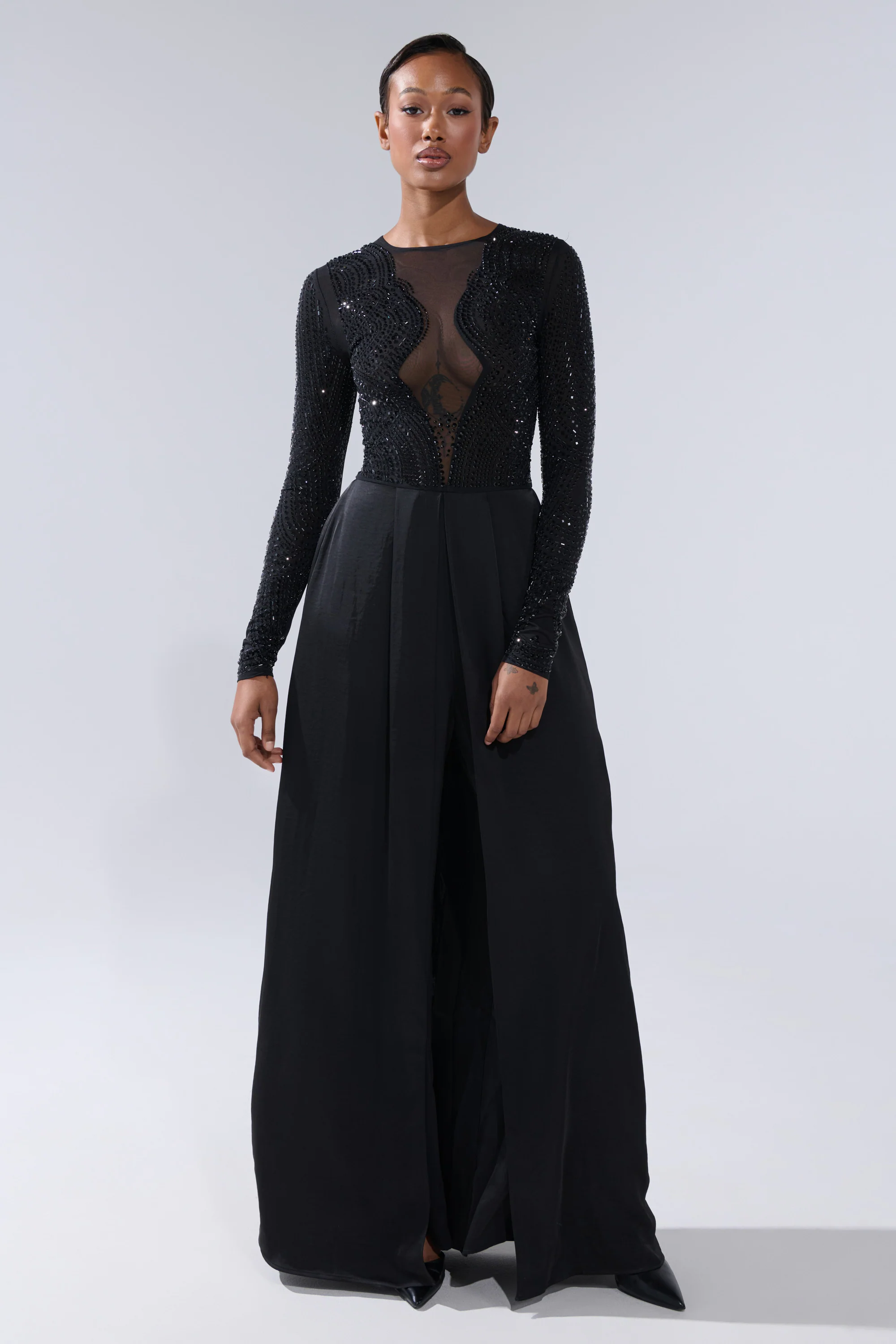 MONACO SATIN MESH JUMPSUIT WITH RHINESTONES - Image 3