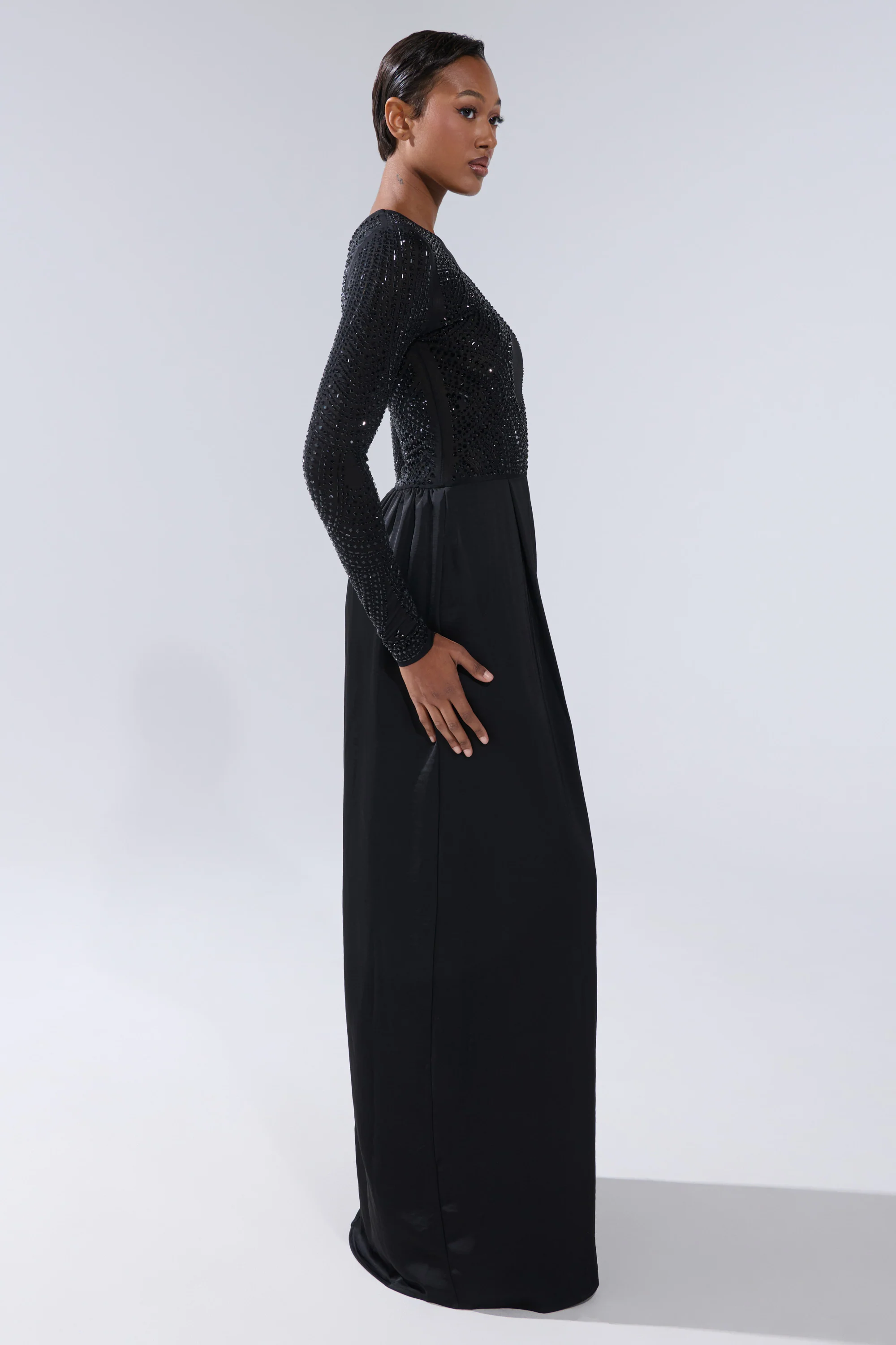 MONACO SATIN MESH JUMPSUIT WITH RHINESTONES - Image 4