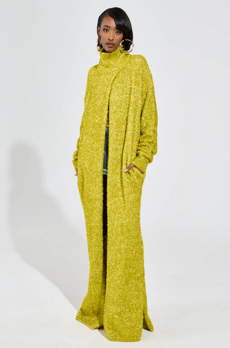 MOONLIGHT LONG TURTLENECK CARDIGAN IN GOLD - Image 2