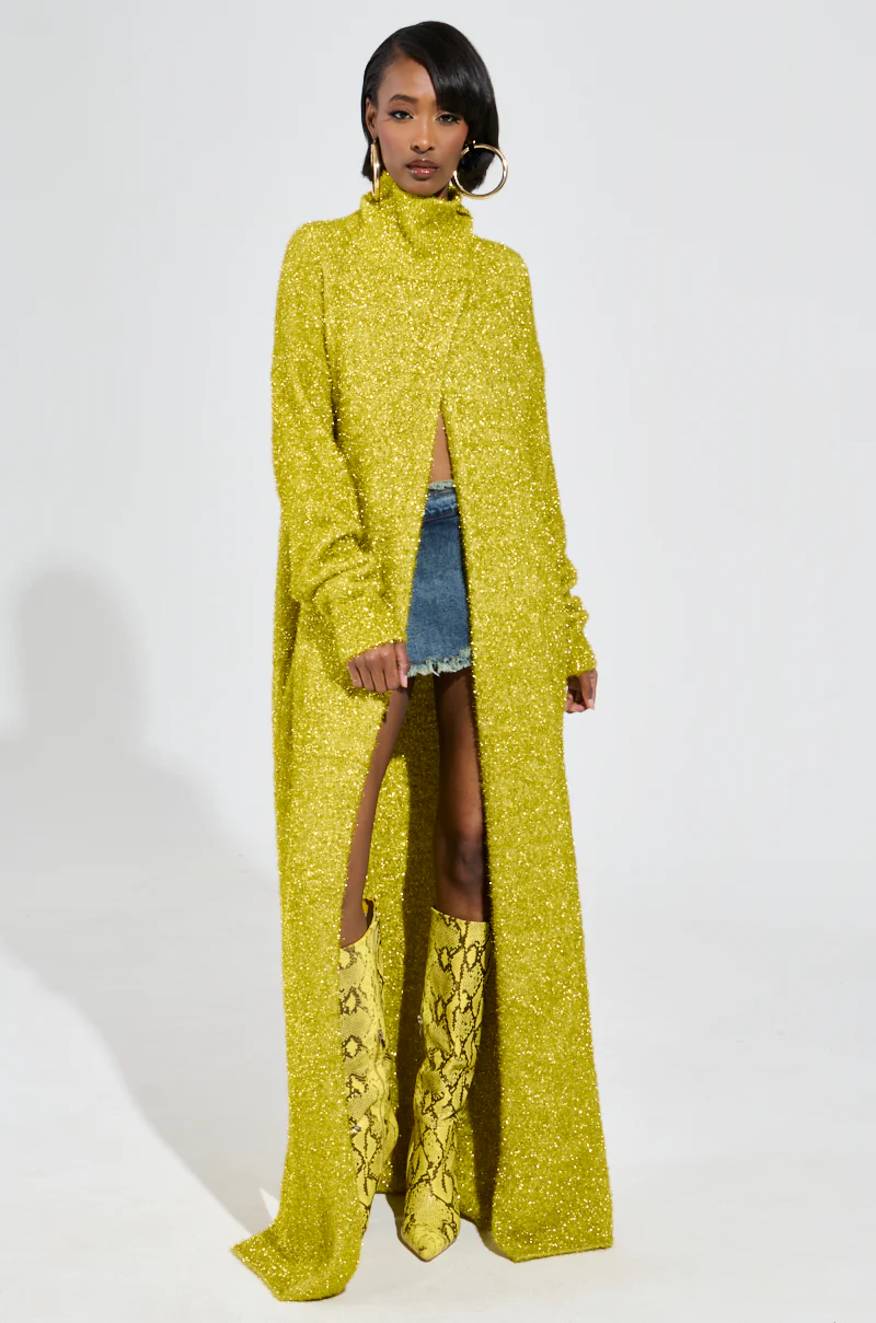 MOONLIGHT LONG TURTLENECK CARDIGAN IN GOLD - Image 4