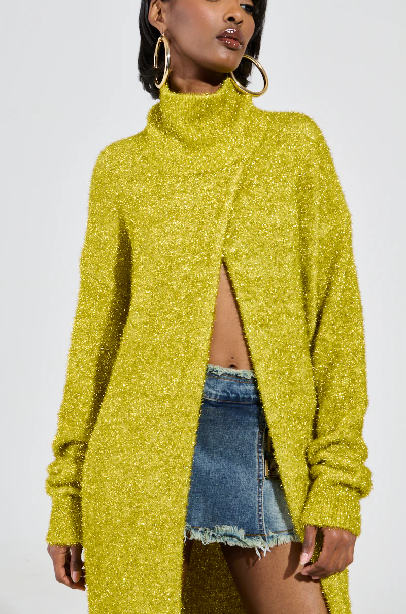 MOONLIGHT LONG TURTLENECK CARDIGAN IN GOLD - Image 7