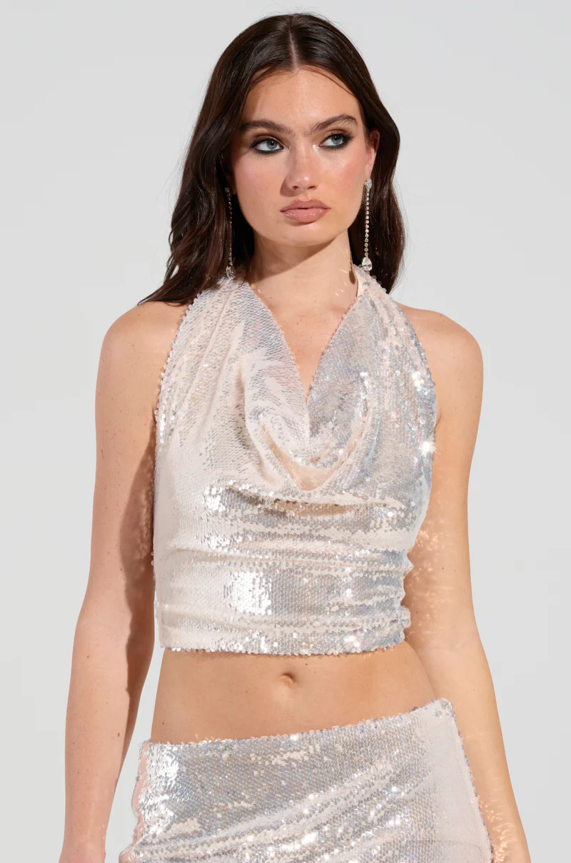 MORE CHAMPAGNE PLEASE COWL NECK TOP - Image 2
