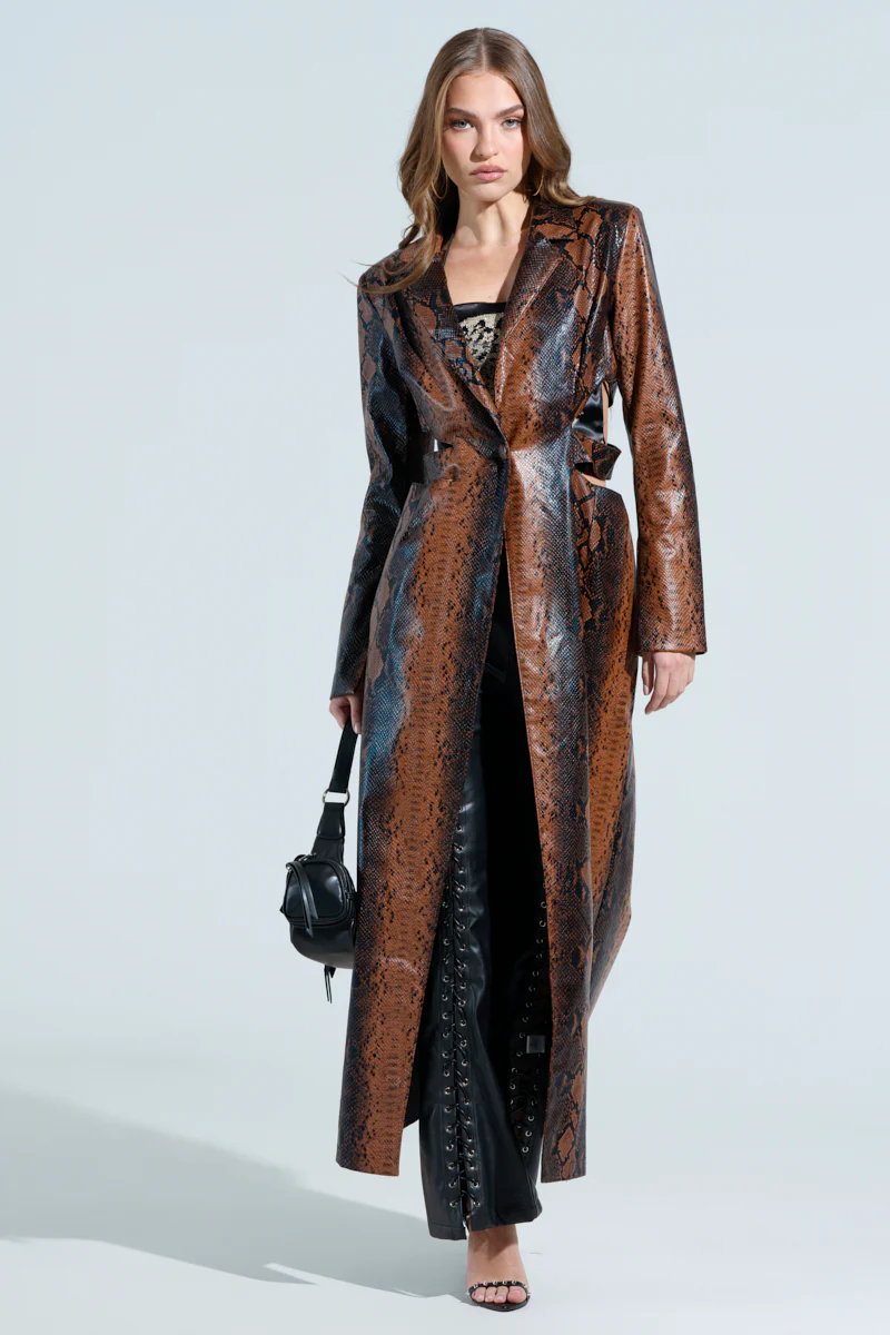 MORE LIFE CUTOUT FAUX LEATHER TRENCH - Image 3