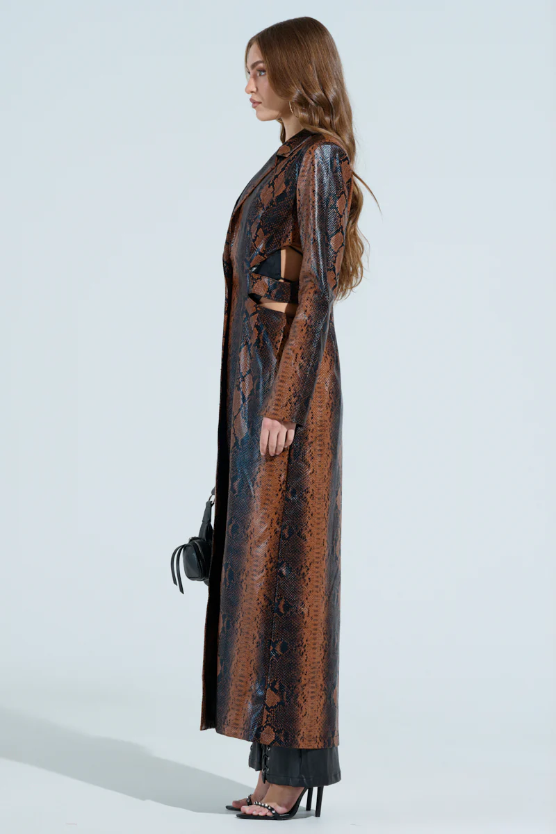 MORE LIFE CUTOUT FAUX LEATHER TRENCH - Image 4