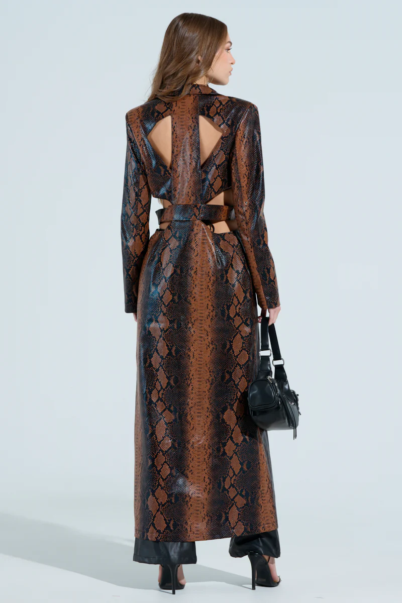 MORE LIFE CUTOUT FAUX LEATHER TRENCH - Image 5