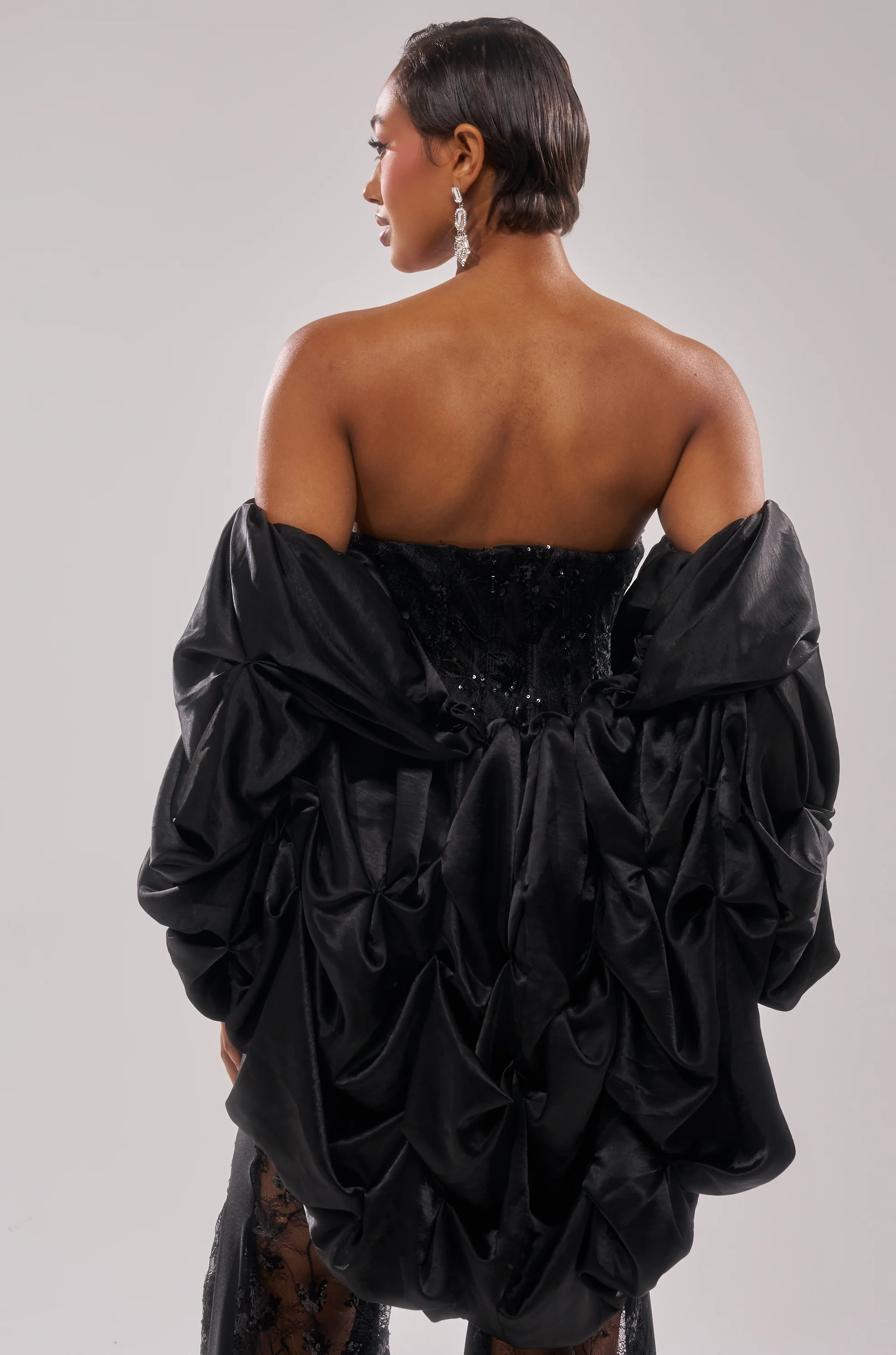 MORE THAN ENOUGH SATIN SHRUG IN BLACK - Image 2