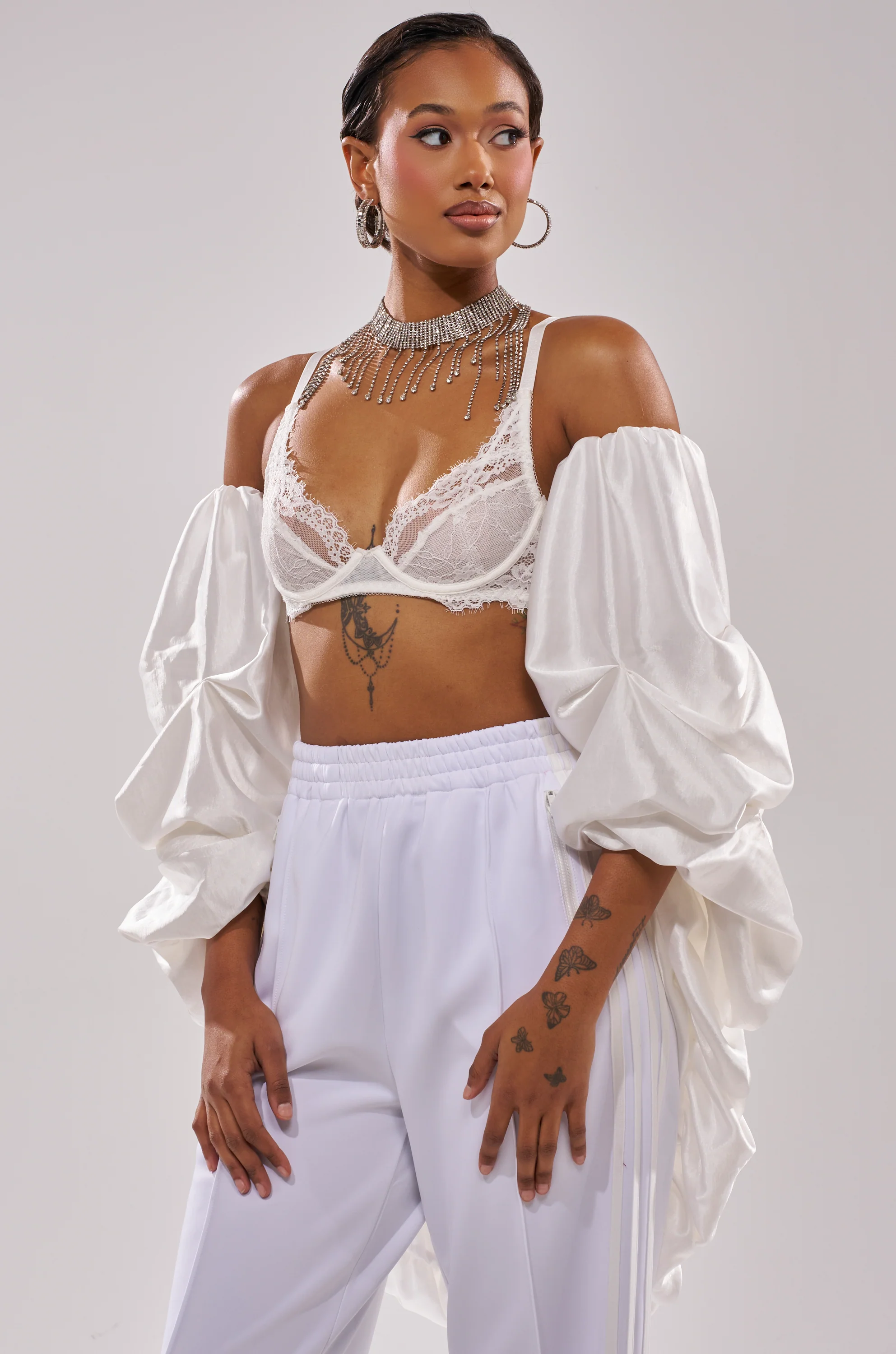 MORE THAN ENOUGH SATIN SHRUG IN WHITE