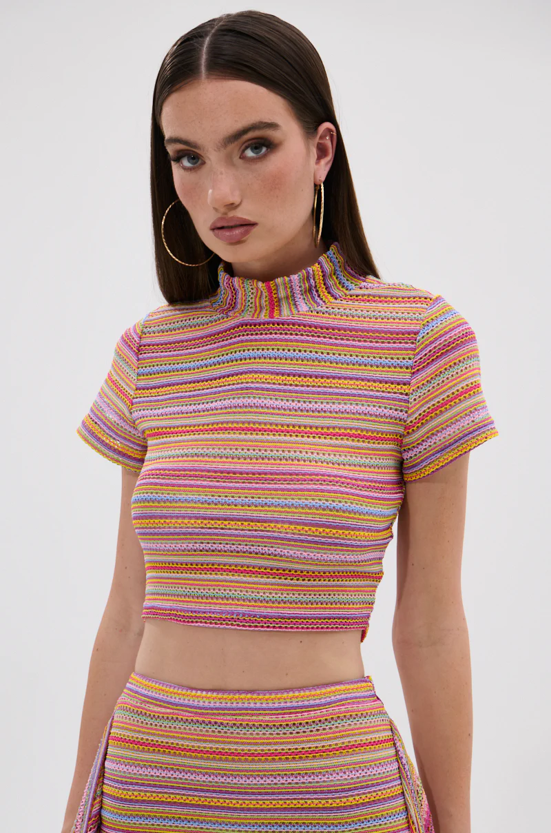 MORNING SHINE CROCHET SHORT SLEEVE CROP TOP - Image 2