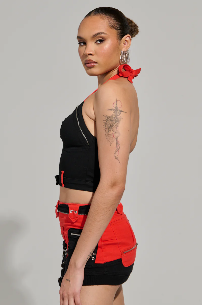 MOTOR SPORT CORSET TOP IN BLACK & RED - Image 3